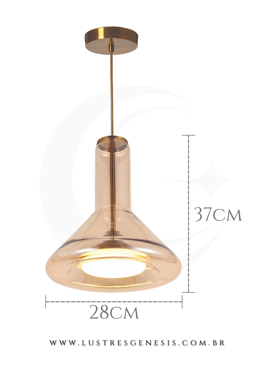 Lustre Pendente LED Contemporaneo Vidro Ambar DCD04045 Bronze 15W 28x37cm, Banheiro, Lavabo, Bancada de Cozinha, Cabeceira